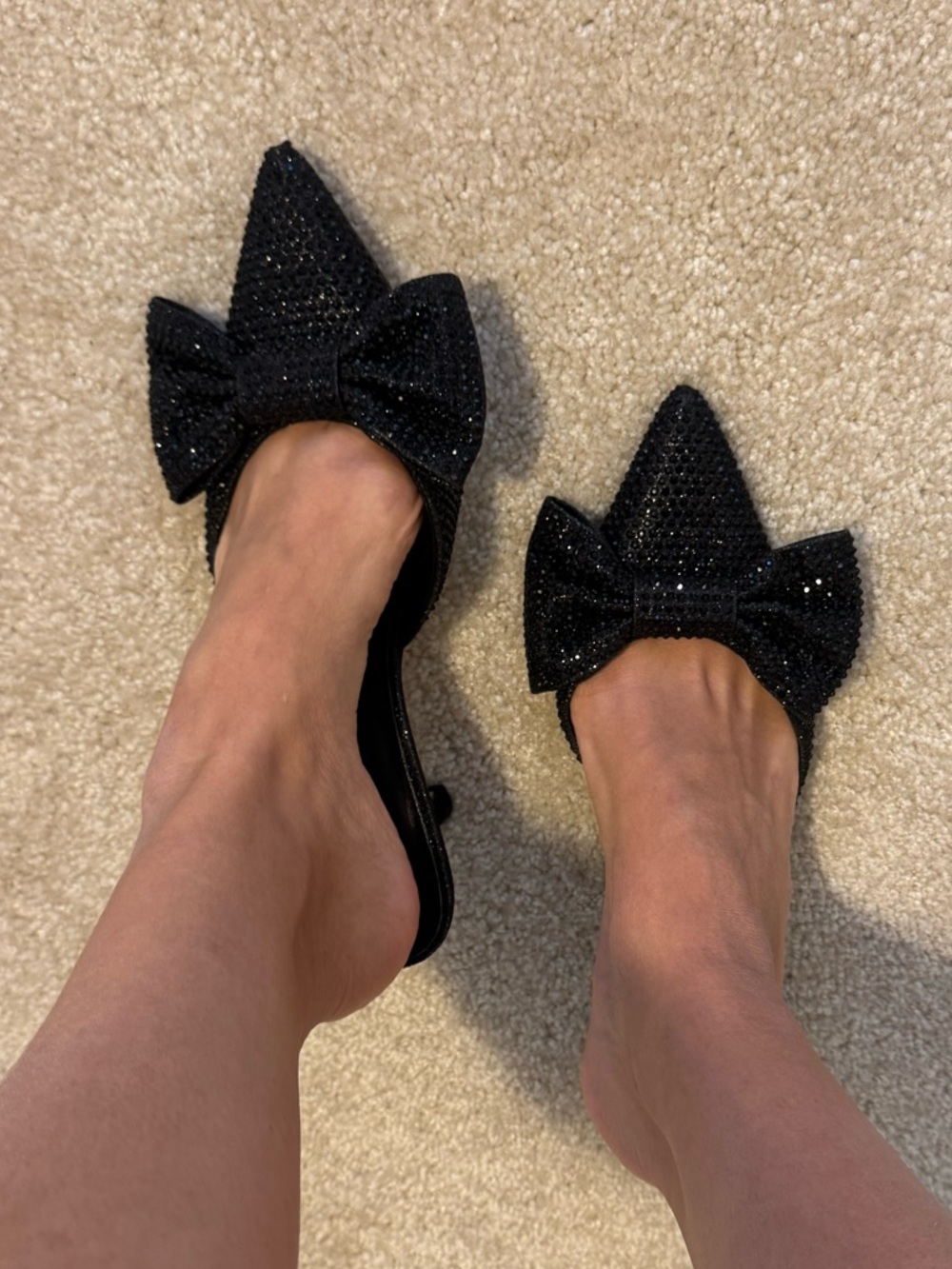 INC BLACK jeweled bow heels